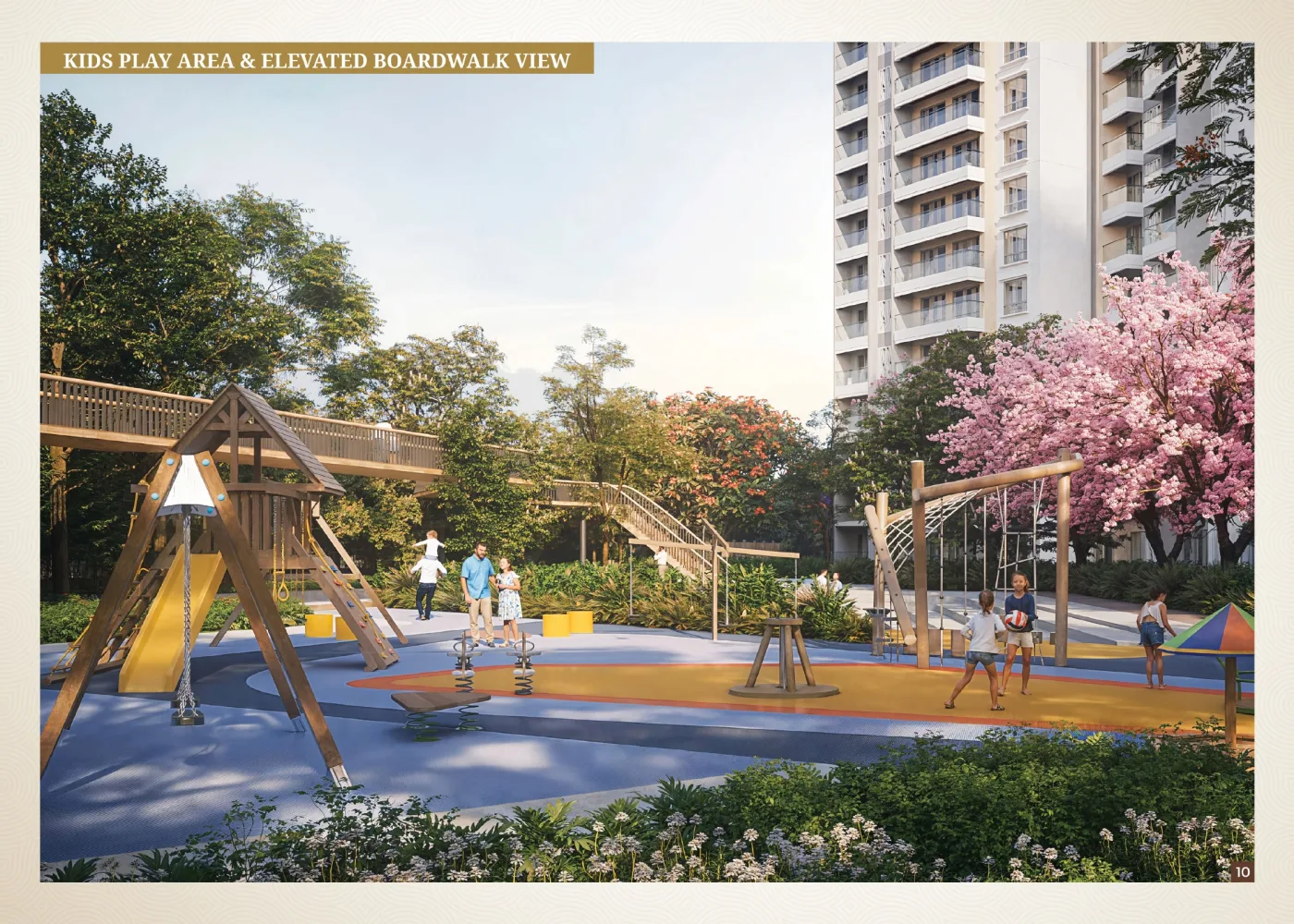 Kids' play area and elevated boardwalk at the Eaton Park enclave within The Prestige City