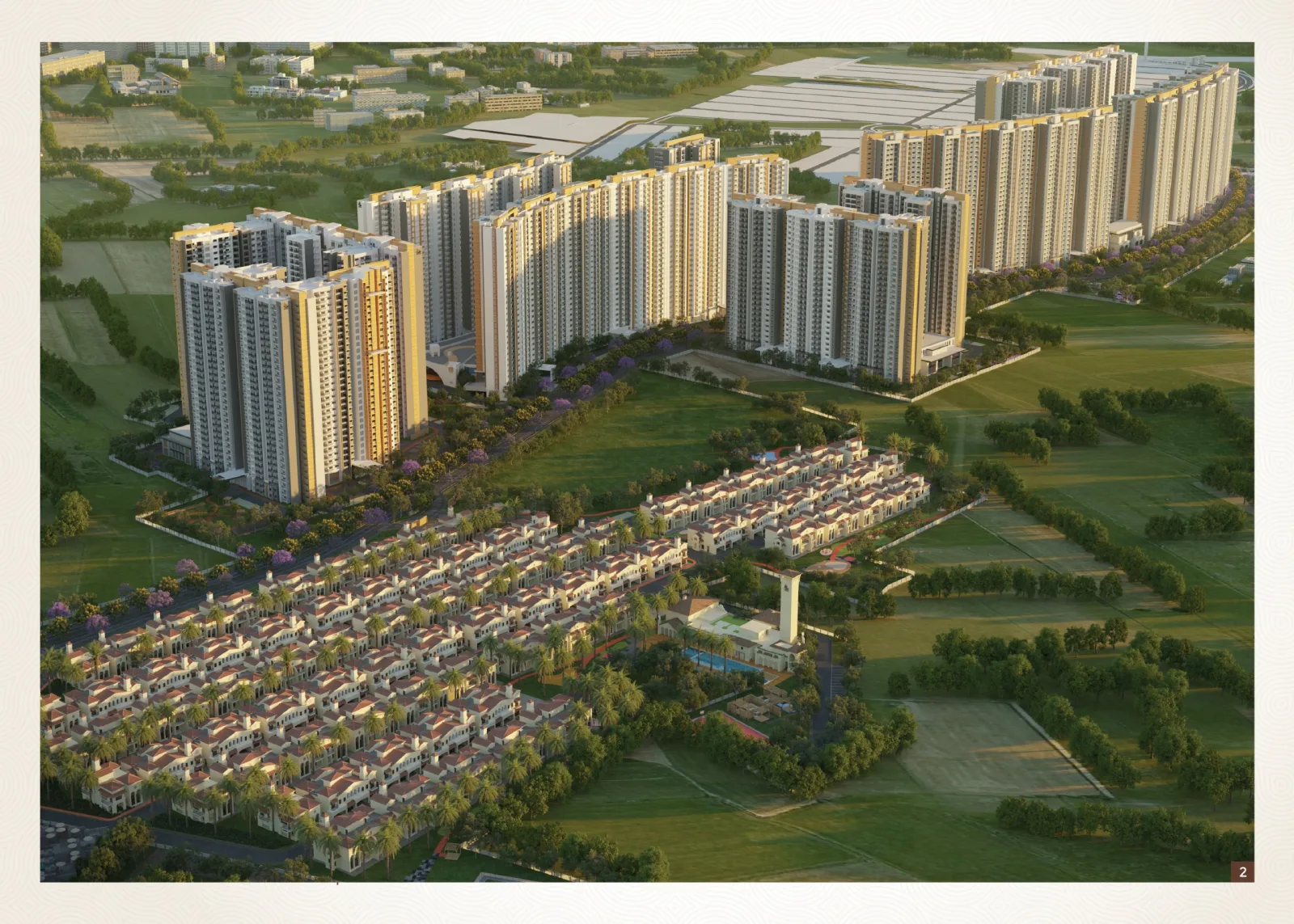The Prestige City, Sarjapur Road — aerial view of the township as a whole, showing high-rise towers and villas